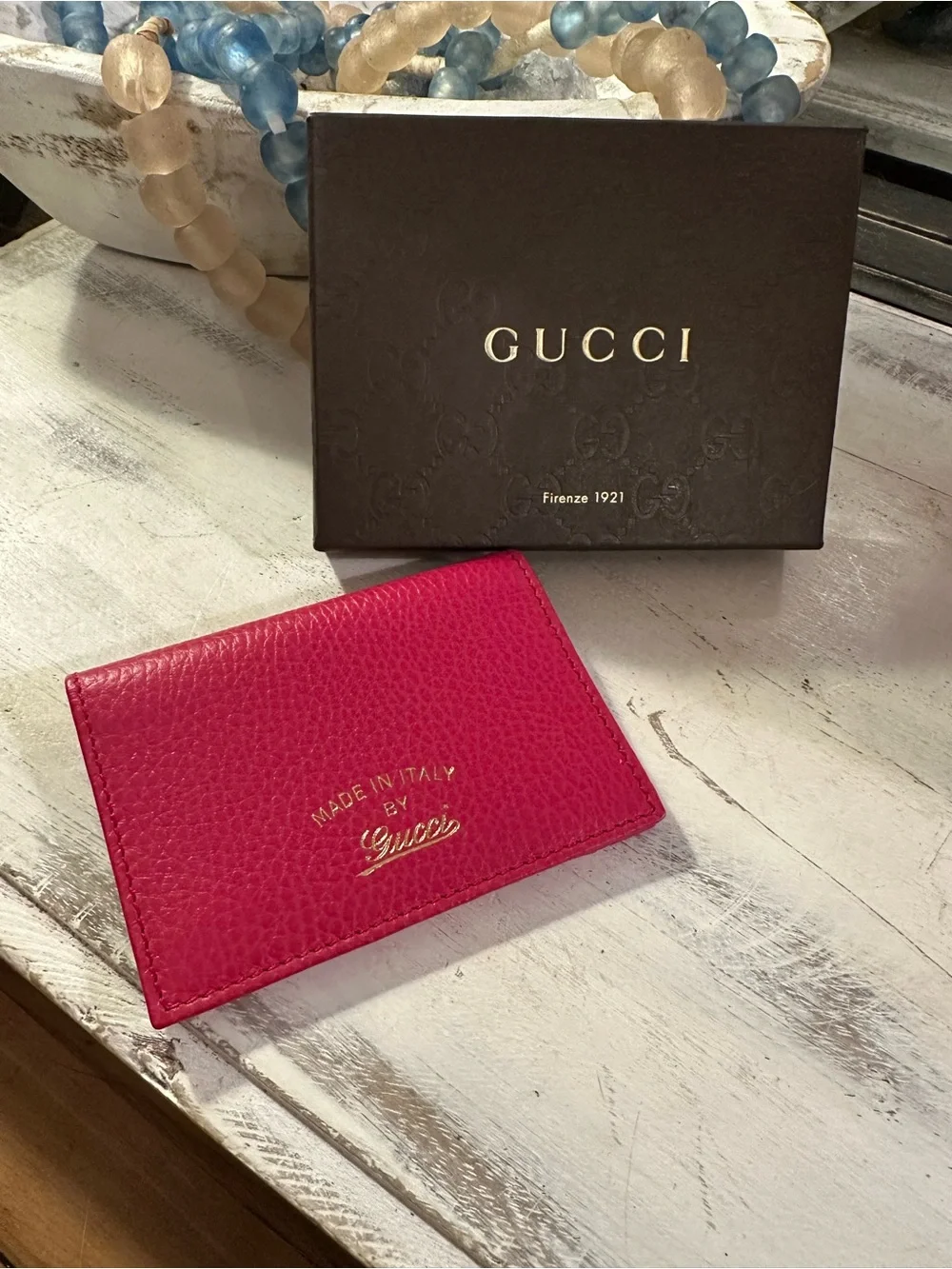 NWB Gucci Pink Swing Leather Train Pass Card Holder